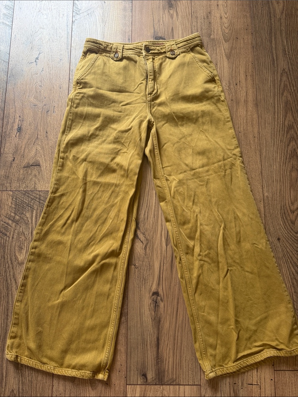 Anthropologie Pilcro High-Rise Wide-Leg Marine Corduroy Pants 27 Mustard Ochre